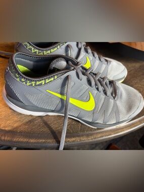 Nike Gray Trainers with Neon Yellow Swoosh